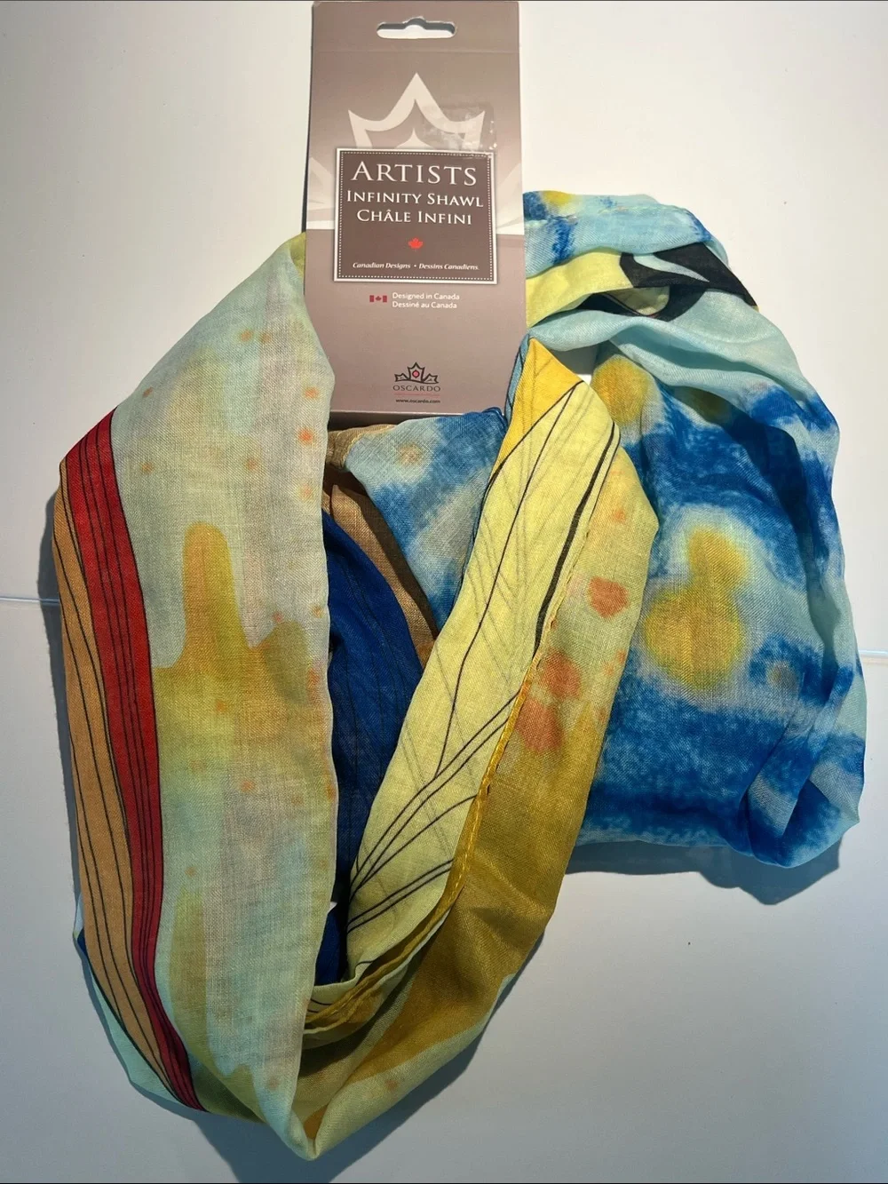 Maxine Nowl Multicolor Infinity Shawl with Blue, Yellow, Red & Orange Accents